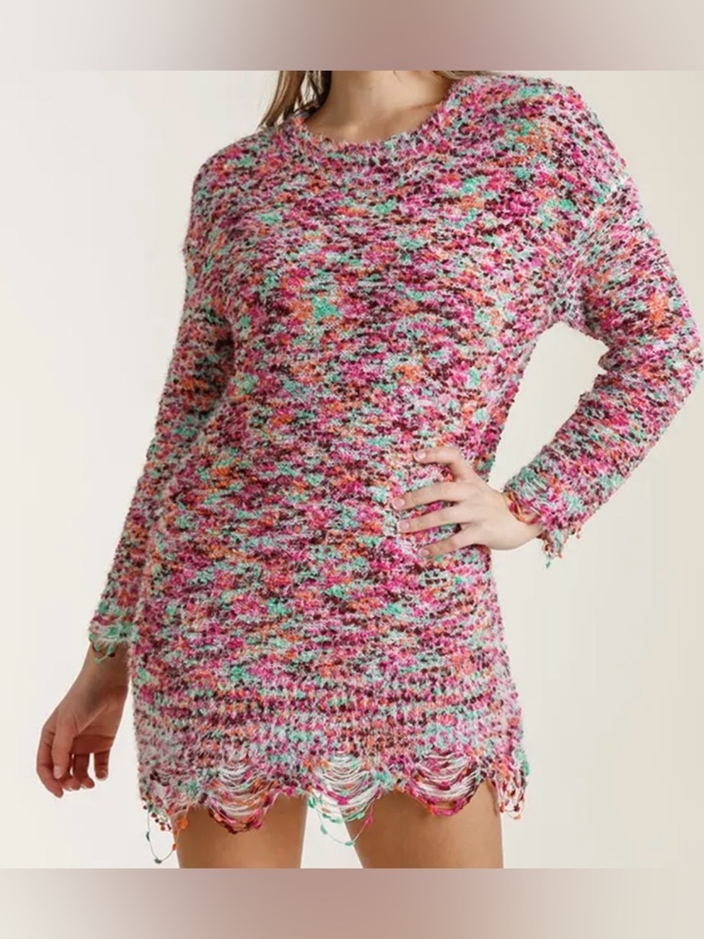 Umgee Sweater Dress - Mint & Pink